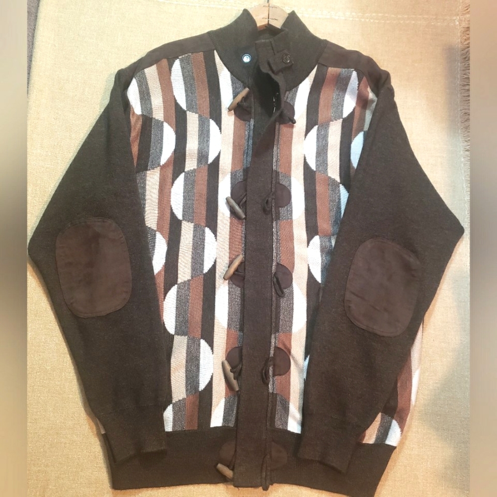 Mens Silversilk Dark Brown Multi Colored Zip Up Mock Neck Sweater Size XLarge